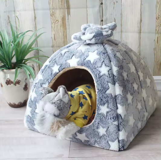 Warm Winter Foldable Pet House Stars Pattern