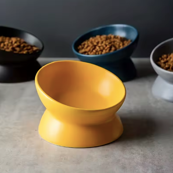 PurrEase Ceramic Raised Pet Bowl Yellow